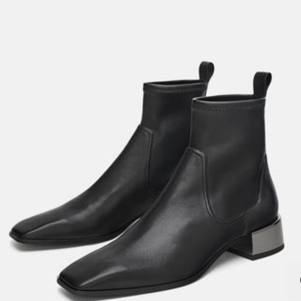 Zara Square Toe Booties with Metallic Heel